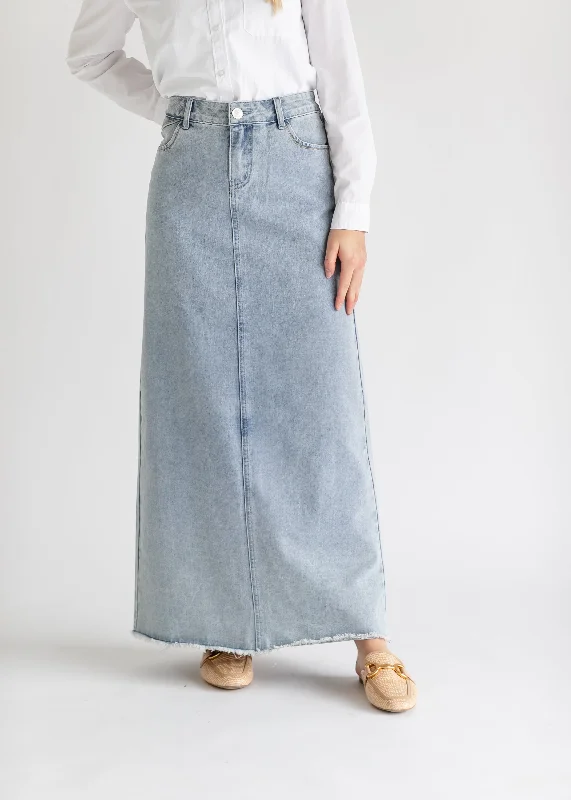 Denim Skirts with Lace for Feminine -Elisha Light Wash Long Denim Skirt