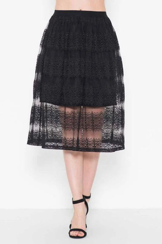 Wrap skirts with tie-front detail charm -Vintage Inspired Lace Overlay Skirt in Black