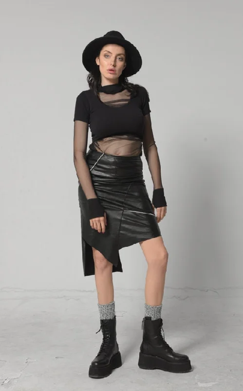 Durable cotton skirts for tough daily use -Vegan Leather Asymmetric Skirt