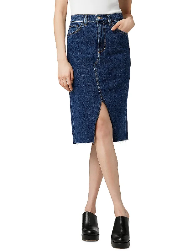 Denim Skirts with Lace for Feminine -The Joplin Womens Slit Knee-Length Denim Skirt