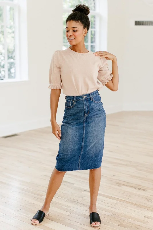 Gray Denim Skirts for Neutral -'Rae' High-Waist Denim Skirt in Dark Wash FINAL SALE