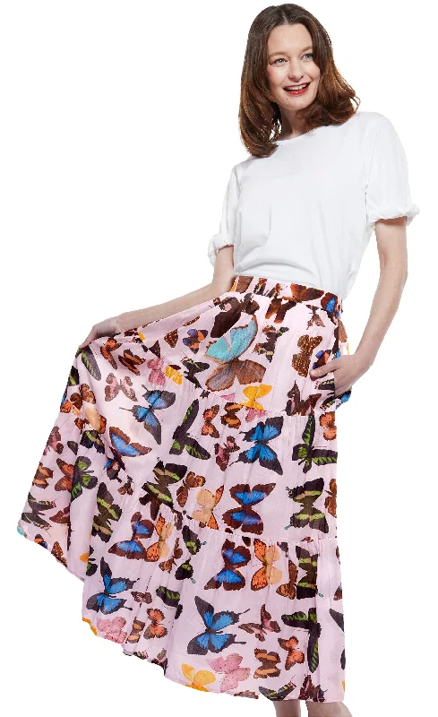 Wrap skirts for adjustable stylish fit -Woodstock Skirt in Pink with Butterflies