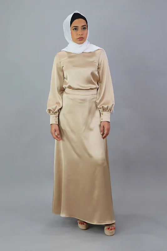 Affordable skirts for simple daily outfits -Lameera Satin Skirt - Champagne