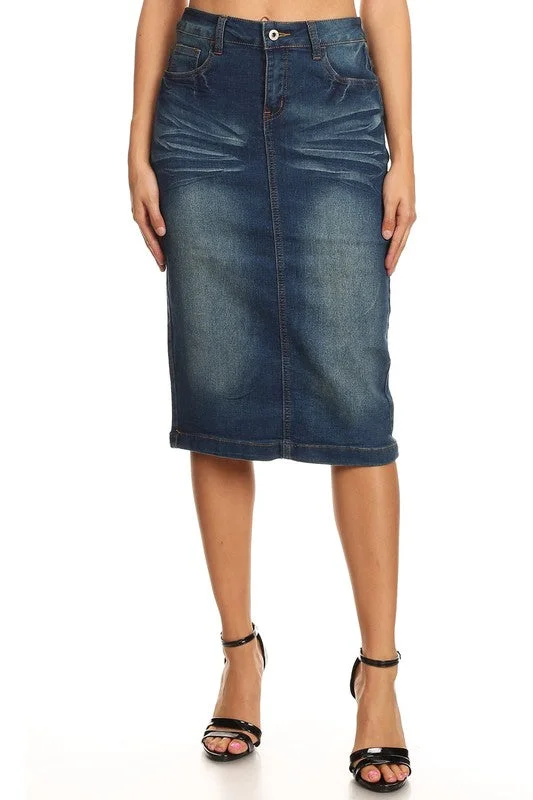 Washed Denim Skirts for Soft -Clara Vintage Denim Skirt