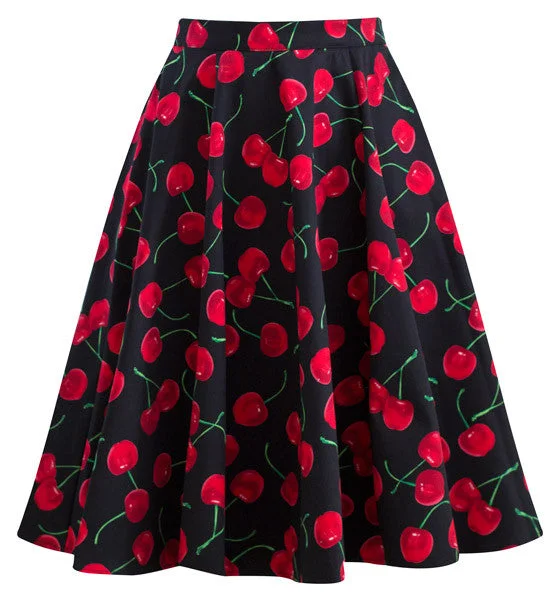 Patterned skirts with geometric print edge -Retro Gal Swing Skirt in Black Cherry