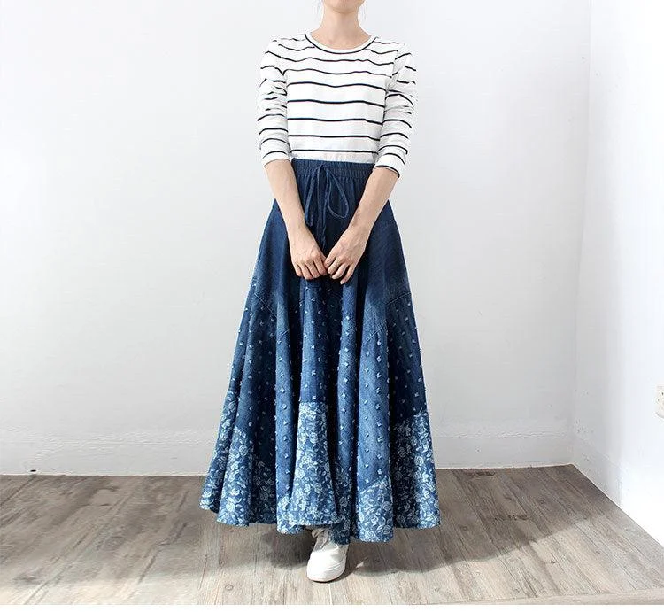 Black Denim Skirts for Versatile -Denim Skirt, Half-length, Large-length Skirt, Printed High-waisted Skirt