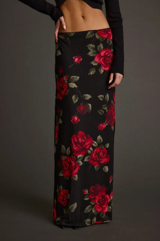 Classic skirts with subtle texture weave -Julia Red Rose Mesh Maxi Skirt