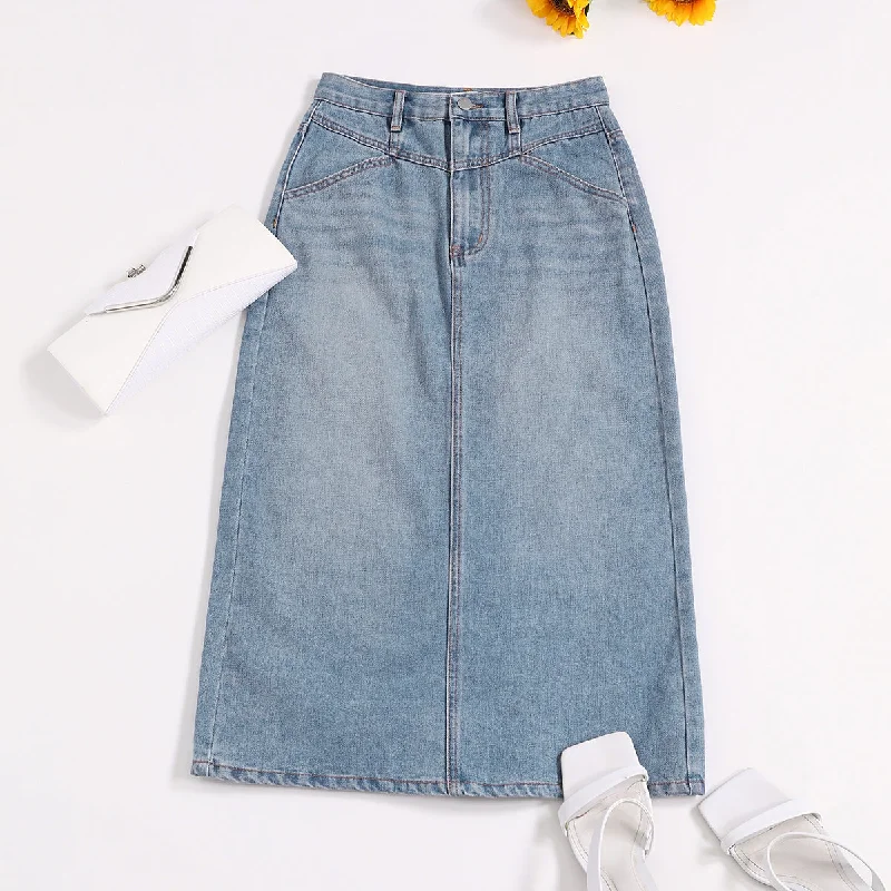 Denim Skirts for Fall Looks -Women's Midi Plain Split Denim Skirt