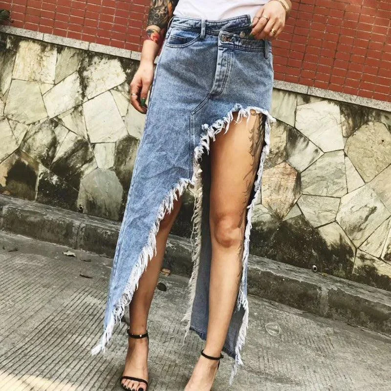 Belted Denim Skirts for Chic -KittenAlarm - Mercedes High Cut Denim Skirt