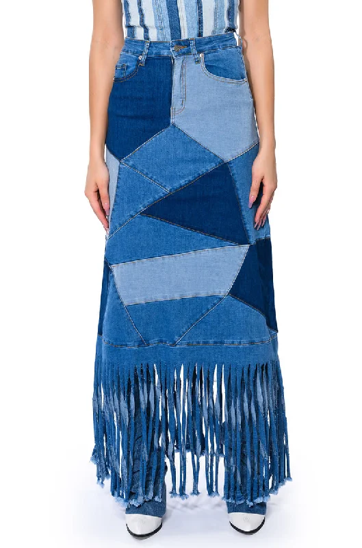 Denim Skirts for Fall Looks -MICHELLE MAXI DENIM SKIRT