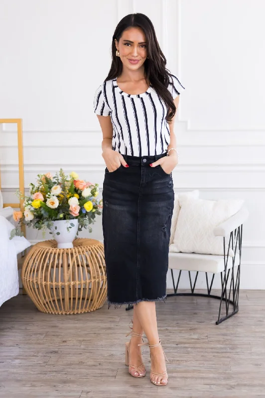 Denim Skirts for Business Lunches -Distressed Denim Skirt