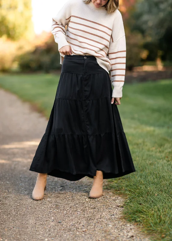 Double Layer Denim Skirts for Stylish -Chambray Tiered Colored Denim Skirt