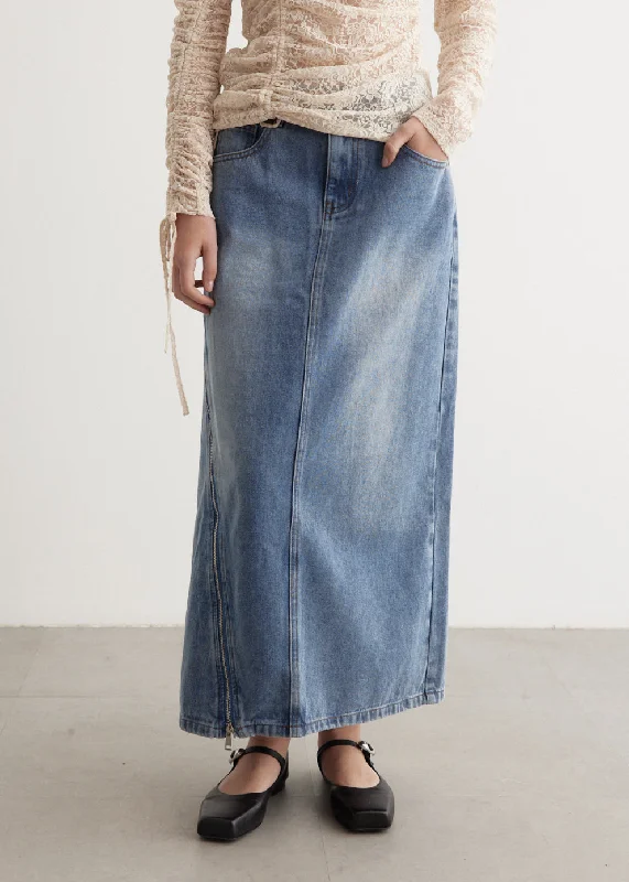 Denim Skirts with Buttons for Vintage -Zipper Denim Skirt