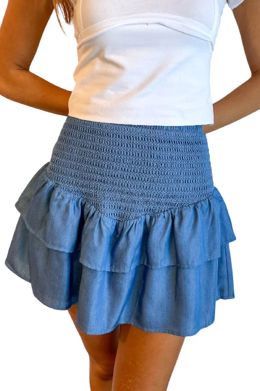 Denim Skirts for Movie Nights -Smocked Denim Skirt