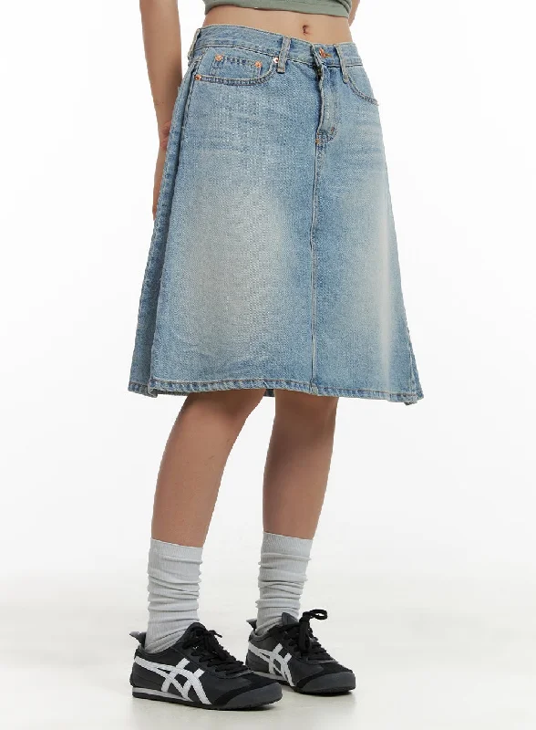 Denim Skirts for Hiking -Solid Midi Denim Skirt CU405