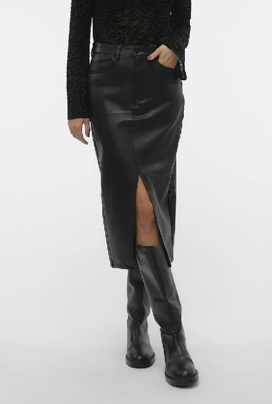 Luxury skirts with elegant silk sheen -VERO MODA VERI CALF PU SKIRT