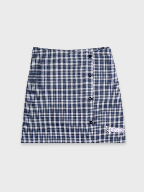 A-line skirts for flattering timeless silhouettes -Small Steps Plaid Skirt - Navy