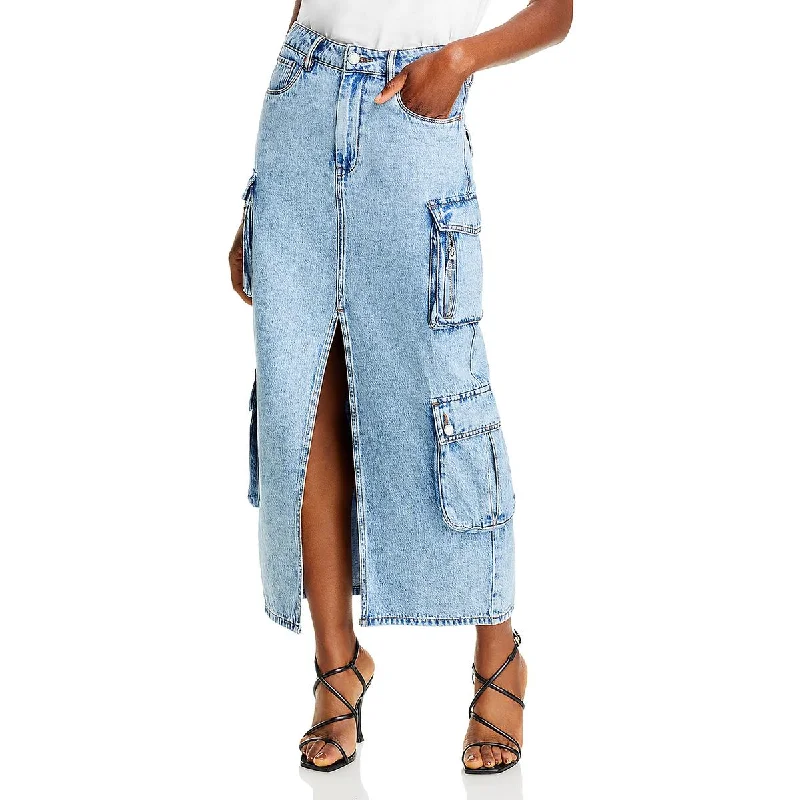 Denim Skirts for Travel Adventures -Womens Cargo Maxi Denim Skirt