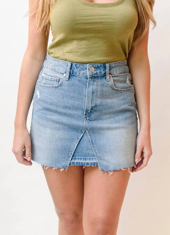 Button Down Denim Skirts for Casual -Jessie Raw Hem Denim Skirt In Lightwash