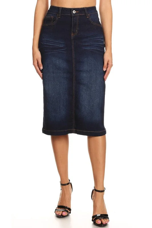 Zipper Denim Skirts for Modern -Clara Dark Denim Skirt