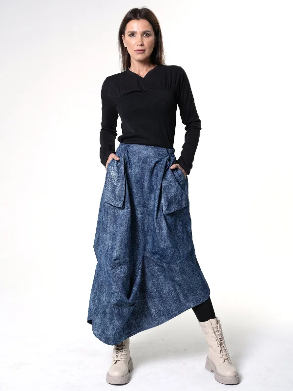 Denim Skirts with Elastic Waist for Comfort -Denim Skirt with Draped Details