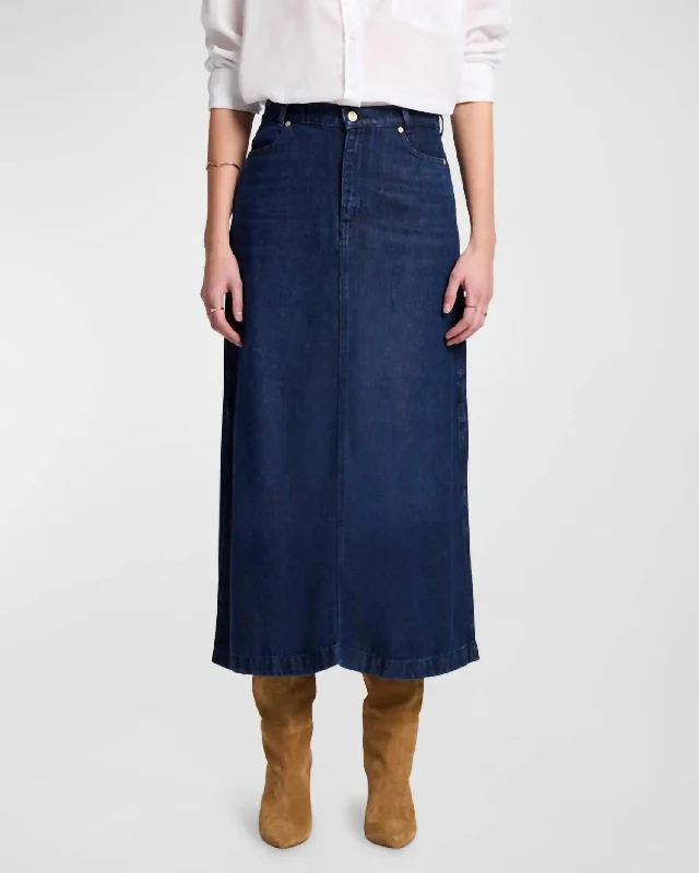 Belted Denim Skirts for Chic -Midi Denim Skirt In Stormy