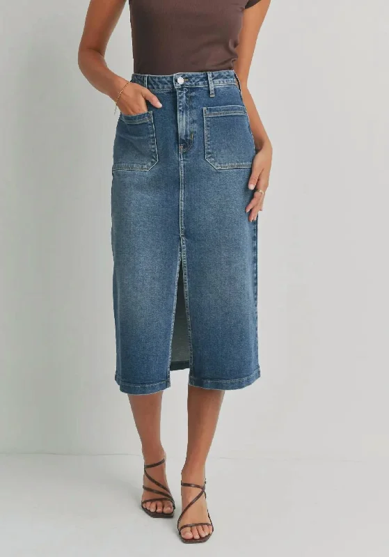 Denim Skirts with Buttons for Vintage -Utility Pocket Denim Skirt In Medium Denim