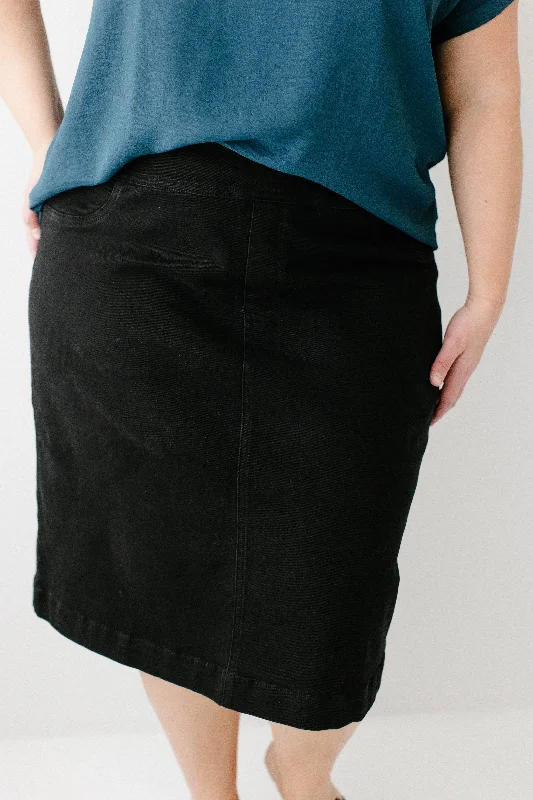 Soft Denim Skirts for Cozy -'Sara' Stretch Denim Skirt in Black FINAL SALE - 26" Length