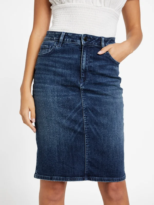 Pink Denim Skirts for Feminine -Eco Tea Midi Denim Skirt