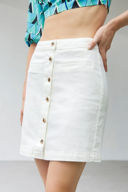 Denim Skirts for Summer Vacations -Button High Waist  A line Denim Skirt