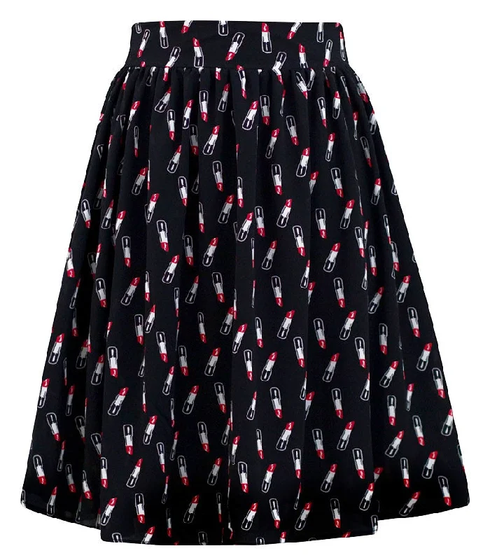 Vintage denim skirts for nostalgic charm -Glamour Girl Lipstick Print Skirt