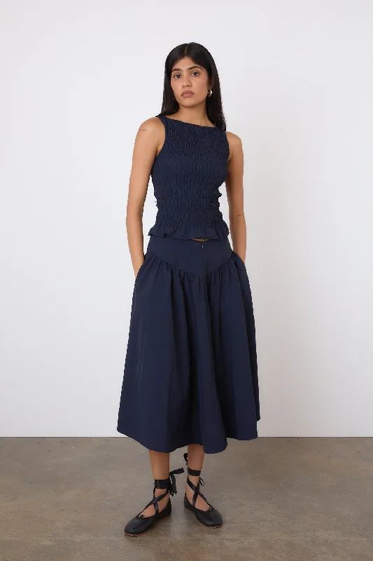 Casual linen skirts for breezy days -The Deba Midi Skirt, Midnight