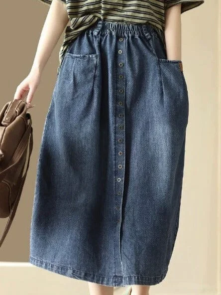 Plus Size Denim Skirts for Curvy -Women Minimalist Casual Split A-line Denim Skirt