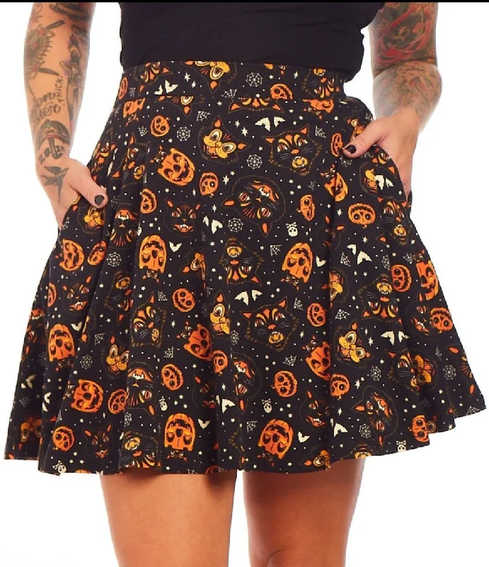 Casual skirts for relaxed weekend lounging -Classic Halloween Pumpkin Skater Skirt in Black or Cream