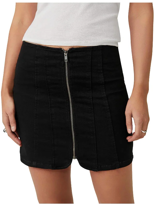 Green Denim Skirts for Nature -Womens Mini Pintuck Denim Skirt