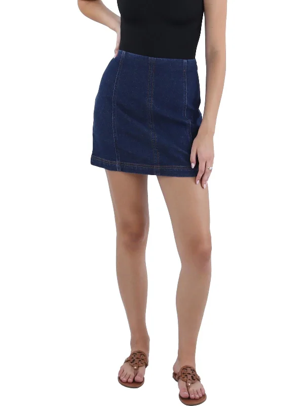 Single Layer Denim Skirts for Simple -Juniors Womens Mini Solid Denim Skirt