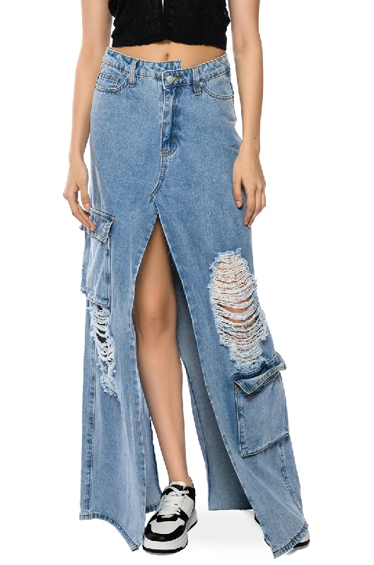 Flowy Denim Skirts for Graceful -MASTERMIND SLIT MAXI DENIM SKIRT