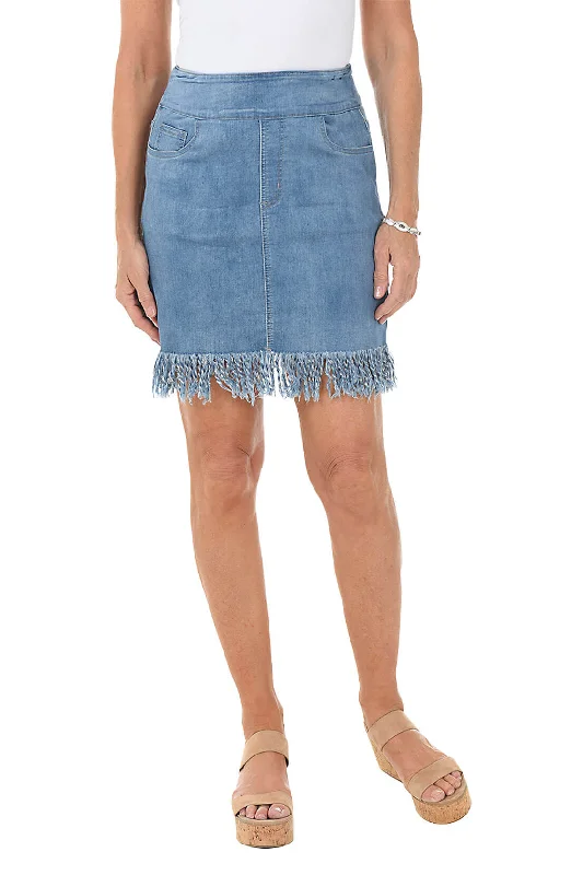 Denim Skirts for Mother's Day -Fringed Pull-On Denim Skirt