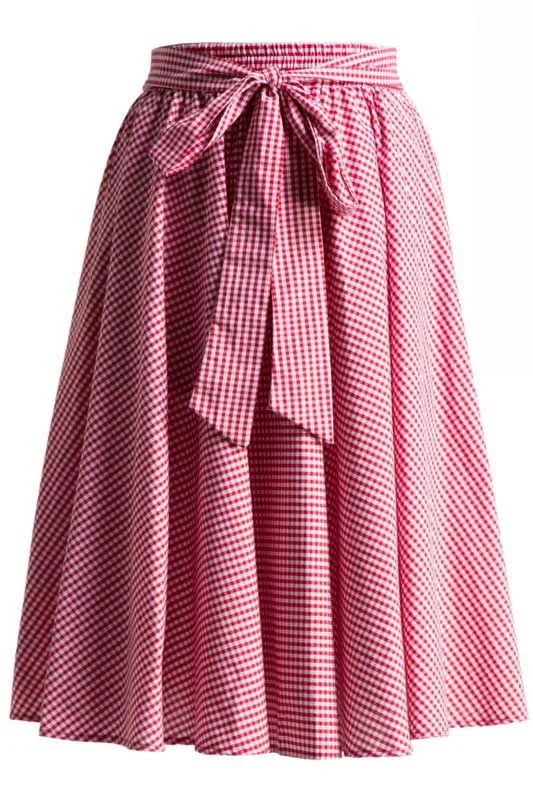 Casual skirts with relaxed fit comfort -Gingham Swing Skirt with Stretch Waist in Red