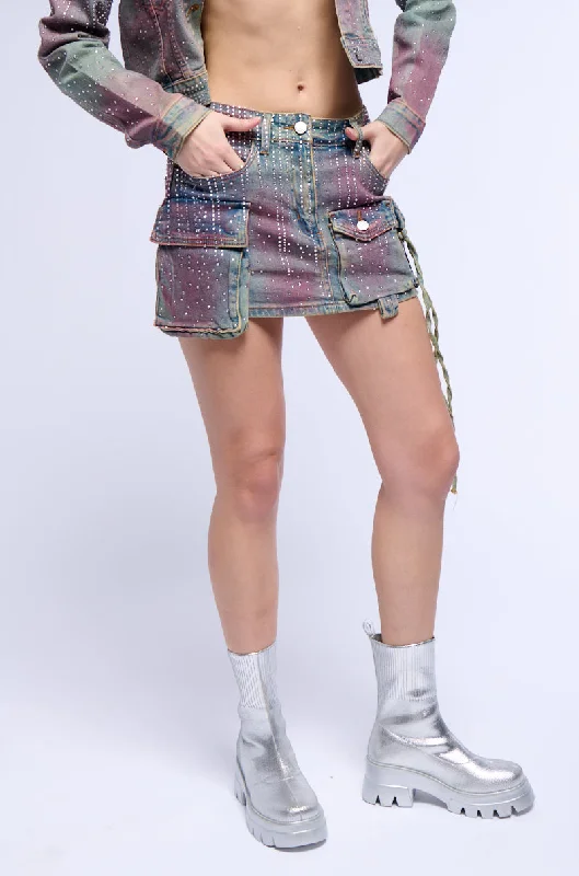 Tiered Denim Skirts for Bohemian -DOLL RHINESTONE DENIM SKIRT