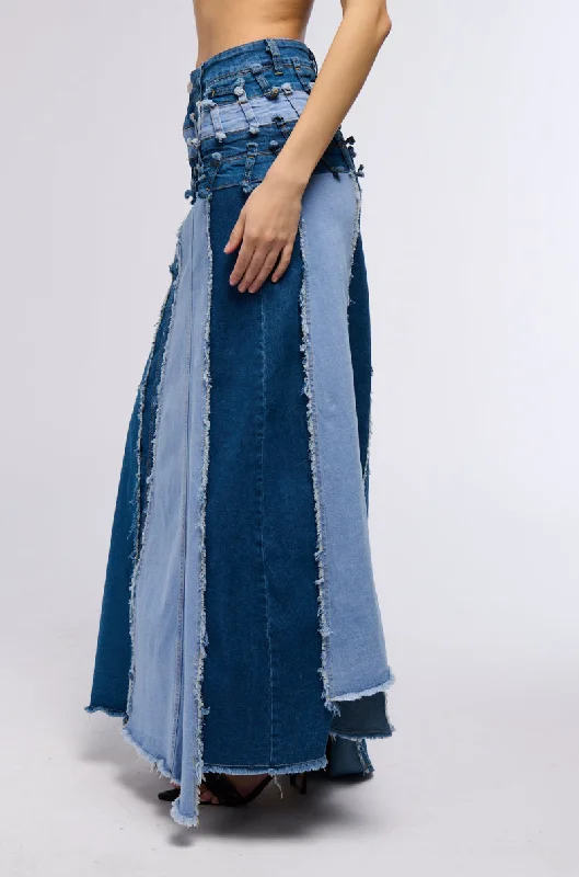 Denim Skirts for Family Gatherings -ALL OVER DISTRESSED DENIM SKIRT