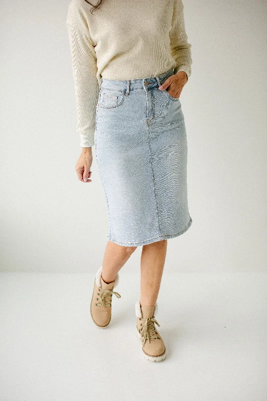 Denim Skirts for Hiking -'Jamie' High Waist Denim Skirt in Light Wash