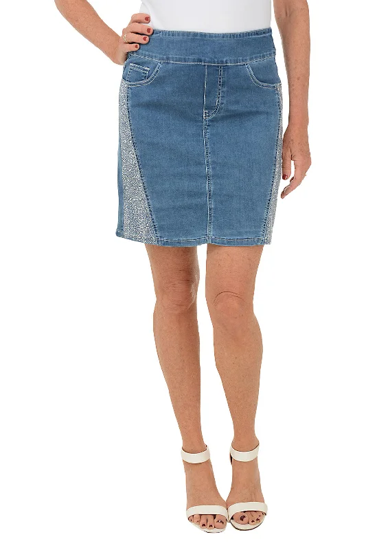 Denim Skirts for Movie Nights -Rhinestone Studded Denim Skirt