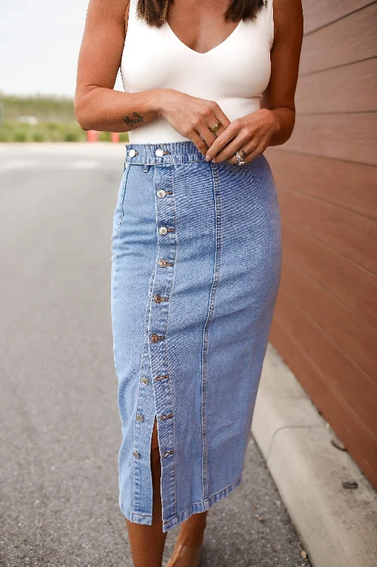 Denim Skirts for Shopping Days -Button Down Denim Skirt