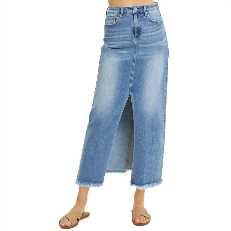 Denim Skirts with Rhinestones for Glam -Midi-Maxi Denim Skirt In Medium Wash