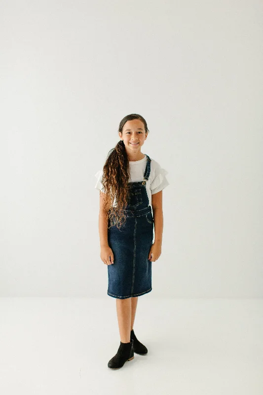 Printed Denim Skirts with Stripes -'Emerson' Girl Denim Skirt Overalls in Dark Wash