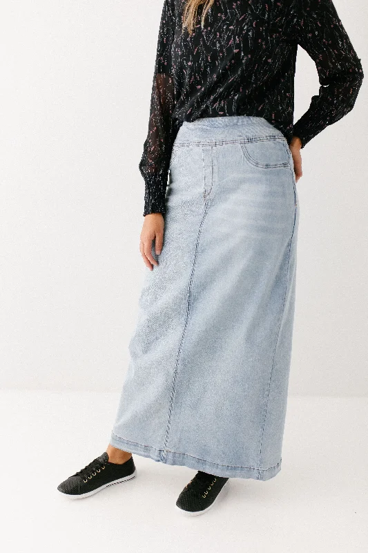 Denim Skirts for Valentine's Day -'Sara' Classic Long Denim Skirt Light Wash