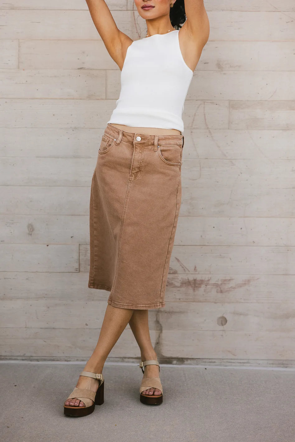 Denim Skirts for Festival Parties -Jordan Denim Skirt in Tan - FINAL SALE